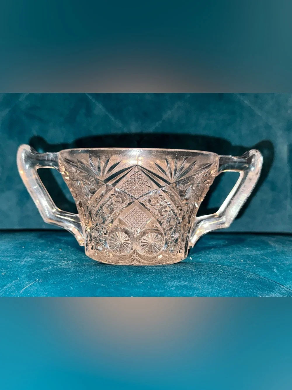 Vintage “Glow Glass” Pressed Glass Double-Handled Sugar Bowl - Decorative Accent
